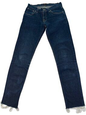 Nudie Tight John Stretch Slim Skinny Blue Jeans Men’s 27x29 Raw Hem
